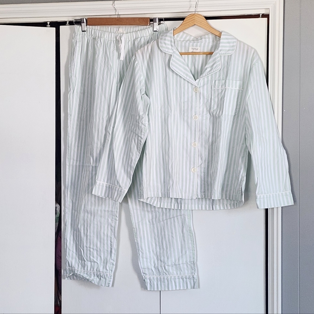 BedHead Light Green and White Striped Cotton Pajama Set